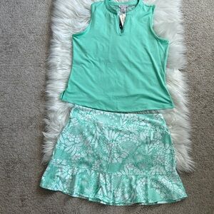 $239 NWT Tommy Bahama Mint Green Floral Women's Active Skort set Sz L